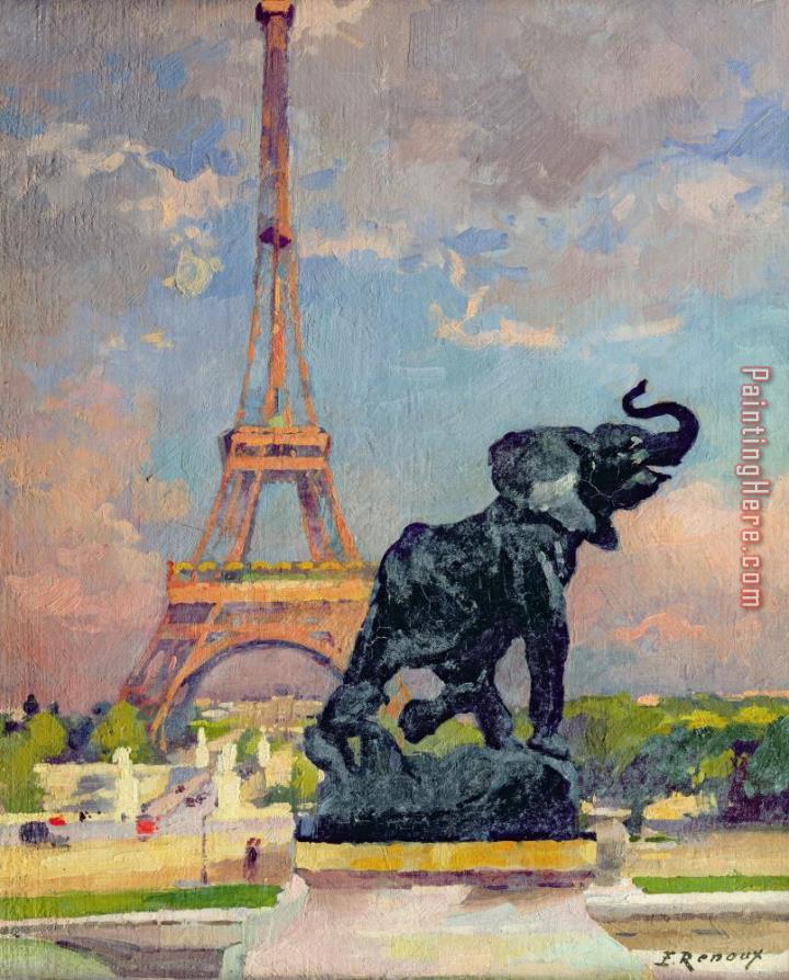 Jules Ernest Renoux The Eiffel Tower and the Elephant by Fremiet